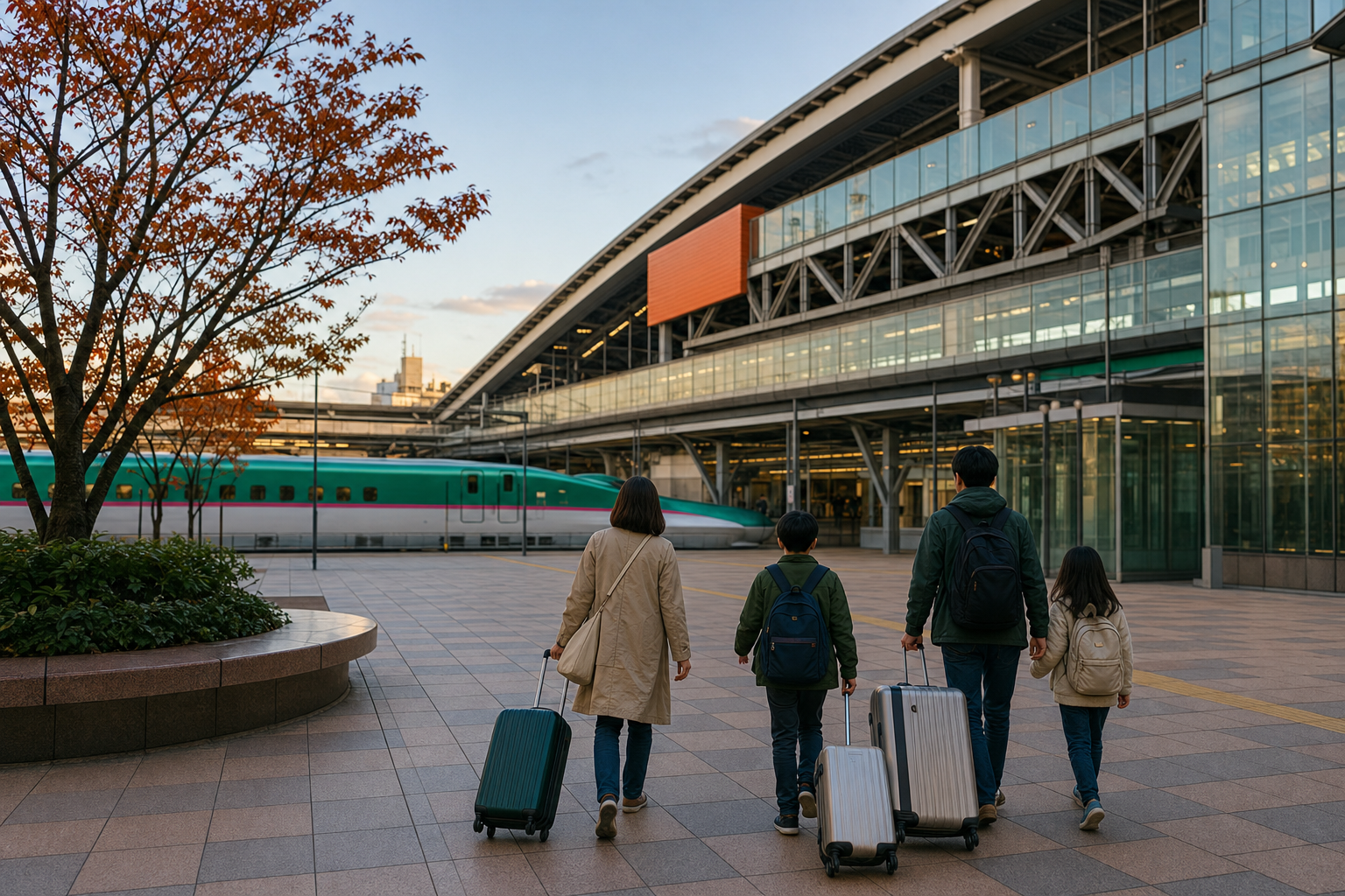 仙台車站前東北新幹線與城市街景